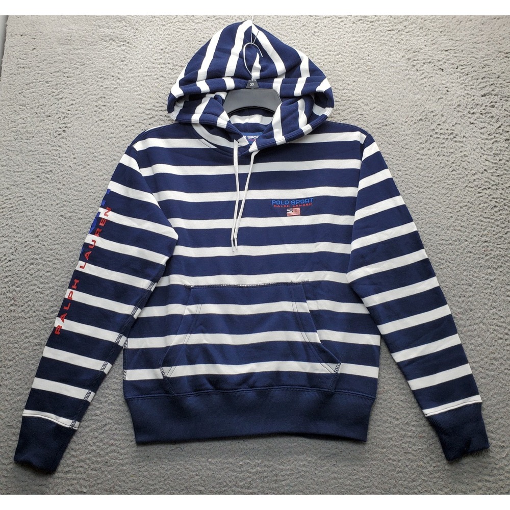 Polo Sport Ralph Lauren Hoodie Womens XS Multi Striped Chunky Kangaroo Pockets